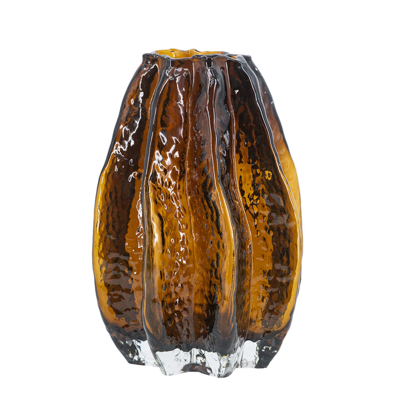 Textured Glass Vase - Amber, 8.3" H x 5.5" W x 5.5" D