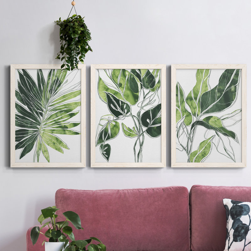 «Expressive Palm I», ensemble de 3 peintures sur toile encadrées, Blanc, H 31,5 po x l 47 po x P 1,5 po