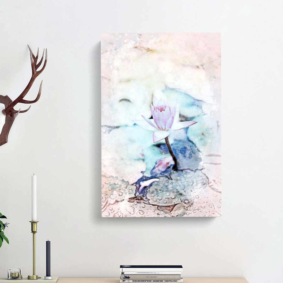 Pale Pink Water Lily In Abstract - Wrapped Canvas