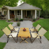Multi-Function Foldable And Portable Dining Set, 1 Dining Table & 4 Folding Chairs, Indoor And Outdoor Universal ,Natural