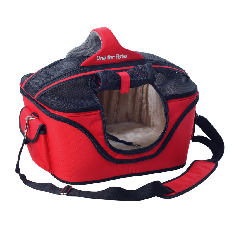 Small Red Soft-Sided Pet Carrier with Mesh Top
