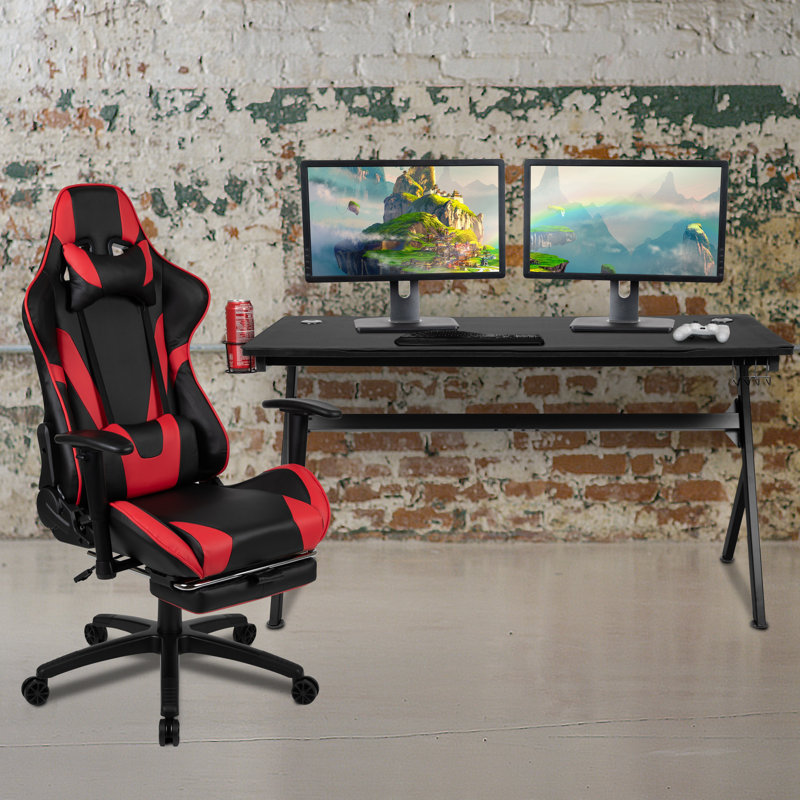 Bridesdale 2 Piece Steel Rectangular Computer Desk Office Set with Chair, Red