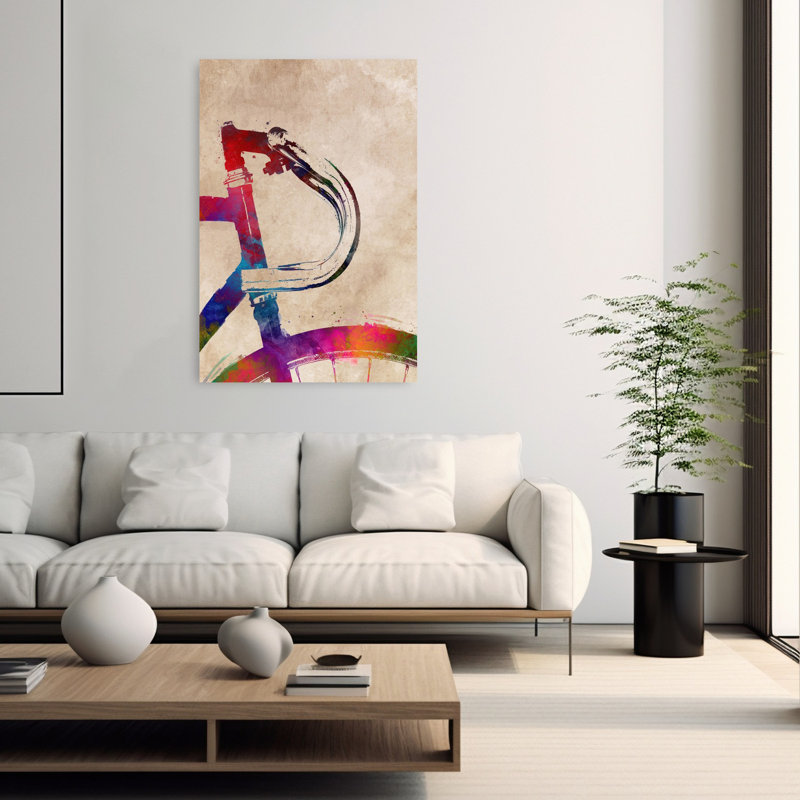Vibrant, aquarelle, bicyclette, art mural contemporain, 60" H x 40" W
