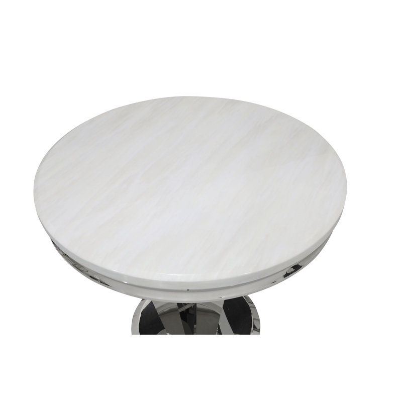 Tattnall Round Faux Marble Top Metal Base Dining Table, 76" H x 130" W x 130" L, Cream
