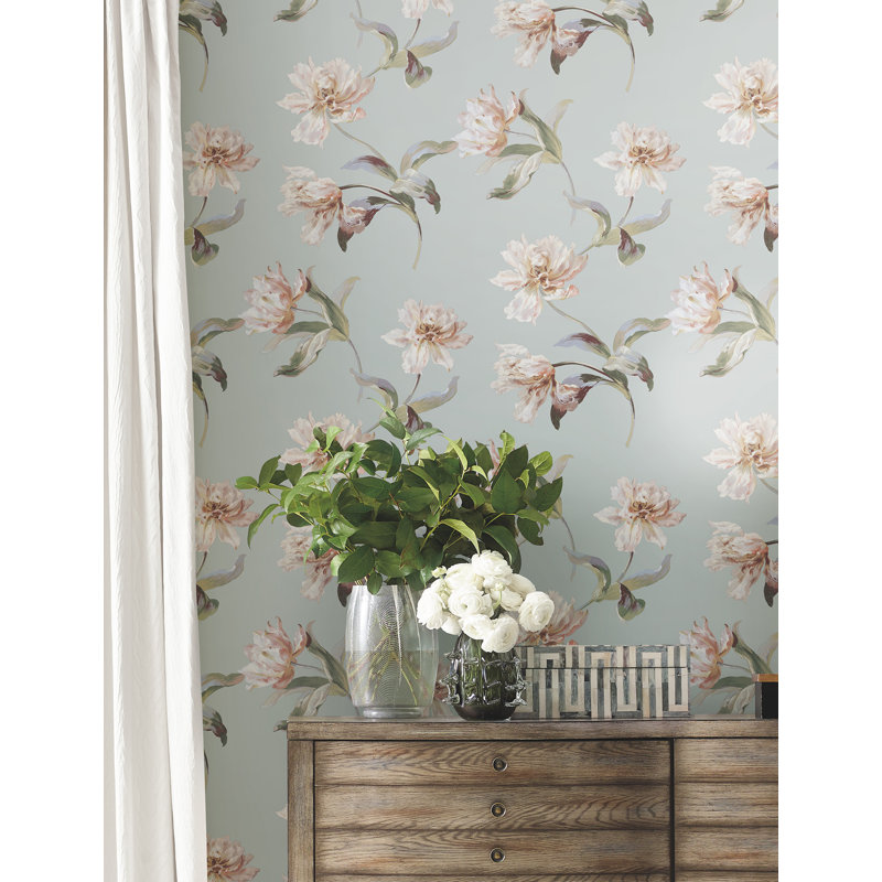 Grand papier peint floral perroquet tulipe, Blanc / Rose
