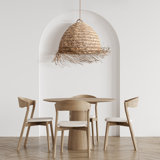 Aneil 1 - Light Natural Lampshade Pendant – 14" & 22'' Dome Plug-In or Hardwired Woven Light with Fringe Edge for Entryway or Bedroom in Boho Coastal Style