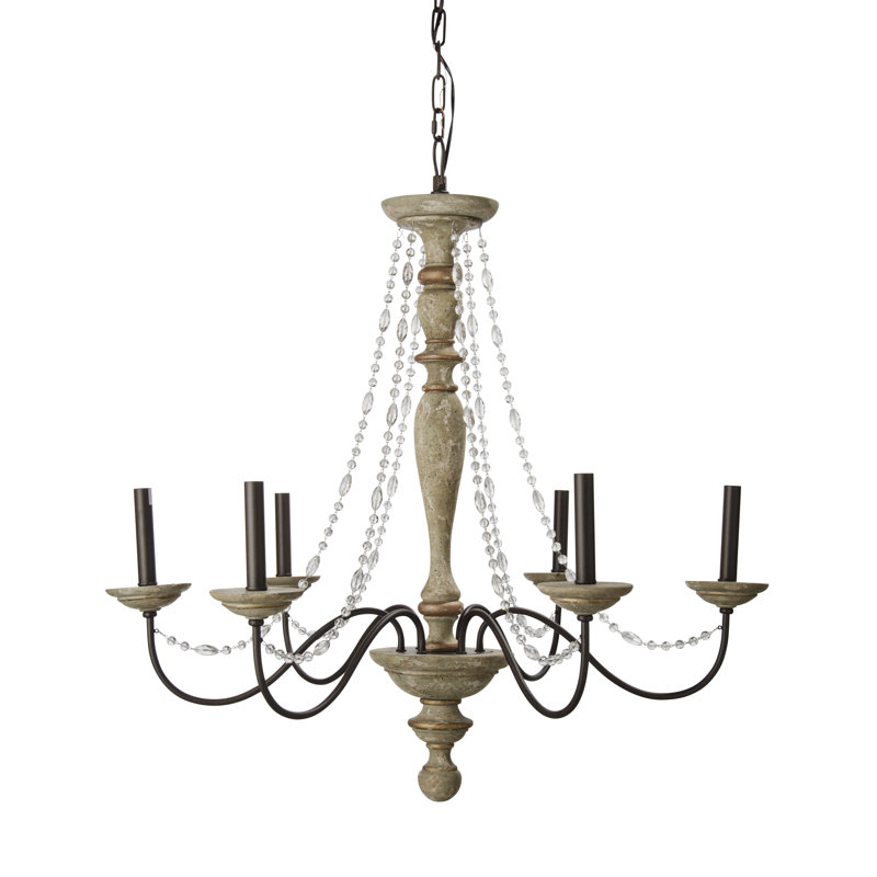 Lustre classique à 6 lumières de style bougie avec accents perlés