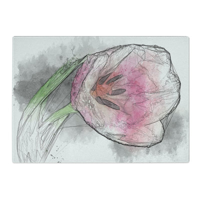 Tempered Glass Pink Tulip Chopping Board