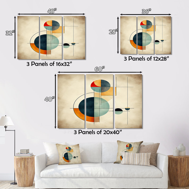 Syncronicities Midcentury Elegant Retro Art II, 3 pièces, H 28 po x l 36 po x P 1 po