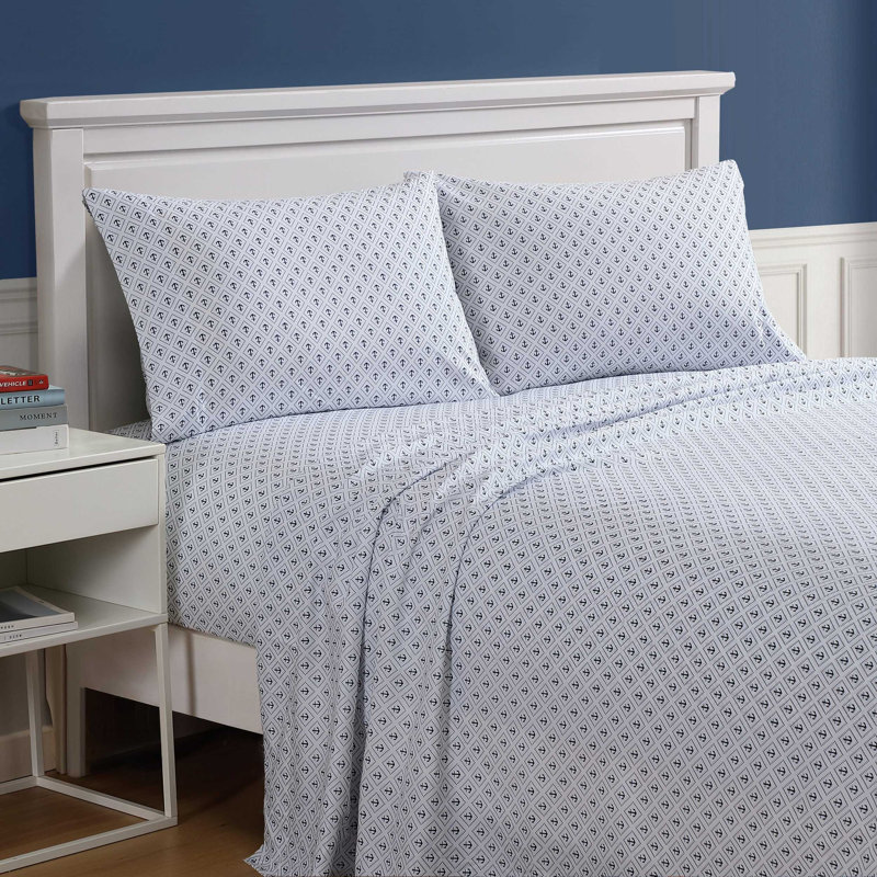 Nautica Diamond Anchor Blue Cooling Sheet Set, Queen Sheet Set with 2 Pillowcases, Diamond Anchor Blue
