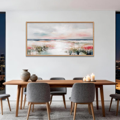  Grand art mural abstrait sur toile encadrée - photo sereine, grande œuvre d'art abstraite pour salon et bureau, cadre en pin, 24 po x 48 po