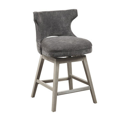 21"D Swivel Counter Stool - Charcoal Upholstery, Solid Wood Construction Stool, Construction, No Auto Return, Matte Silver Protection