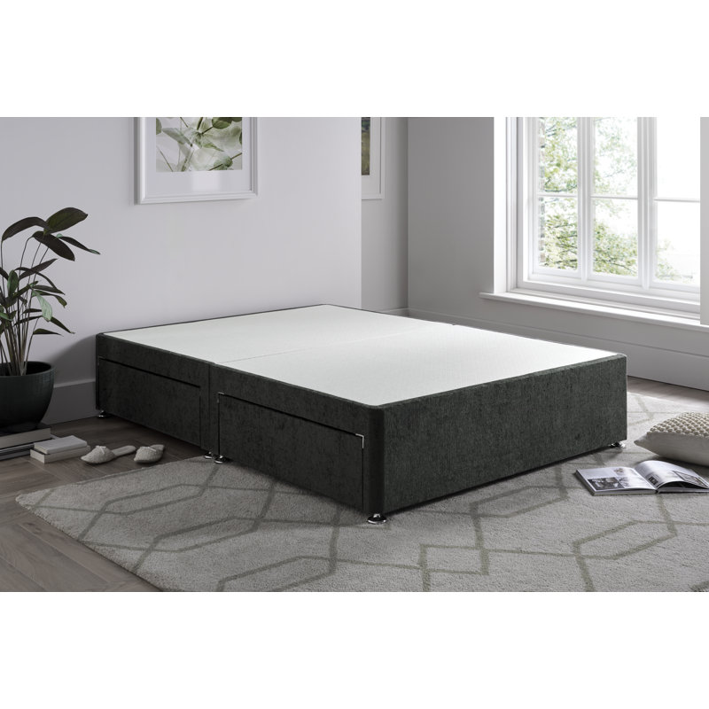 Chenille Divan Bed Base, Kingsize (5'), Charcoal, 4 Drawers