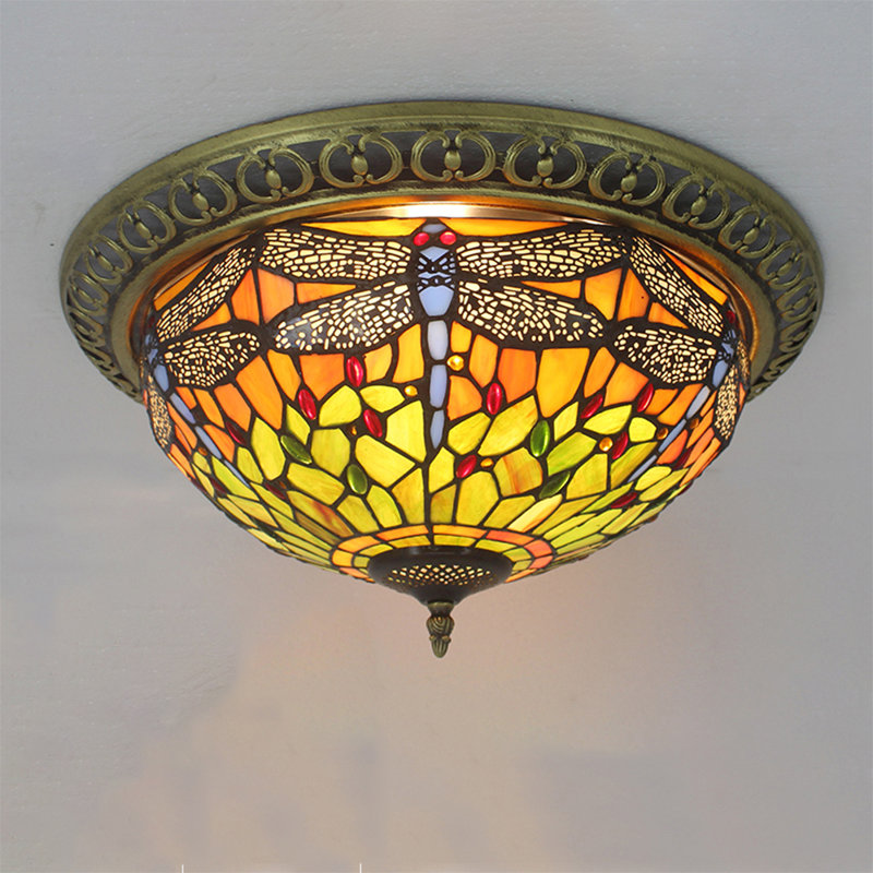 Plafonnier encastré 19 po avec abat-jour en verre coloré Tiffany