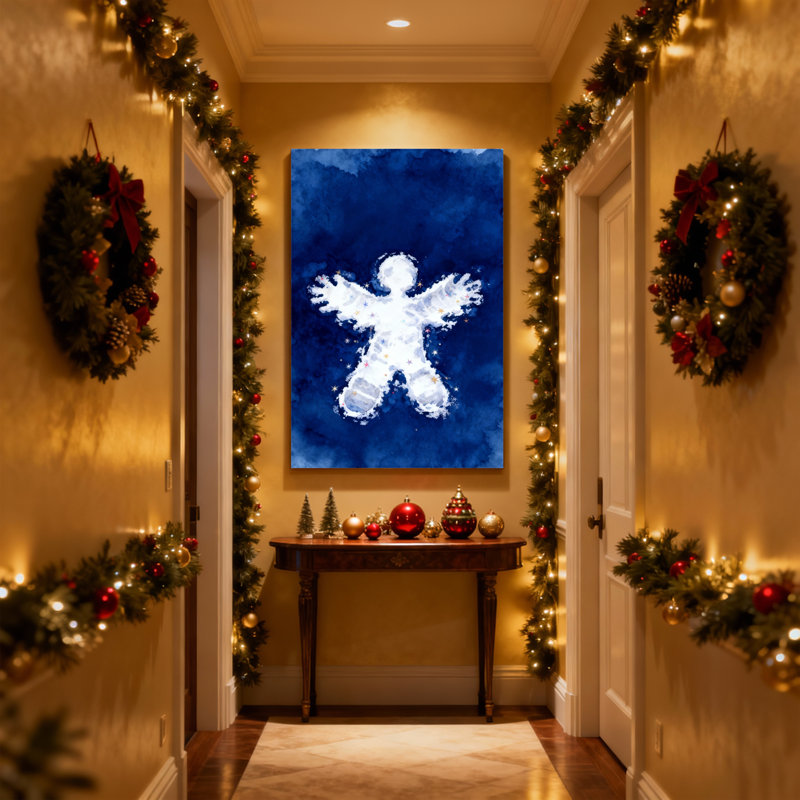 Ange de neige de Noël sur fond bleu, ensemble de 3 impressions d'art sur toile, H 30 po x l 20 po