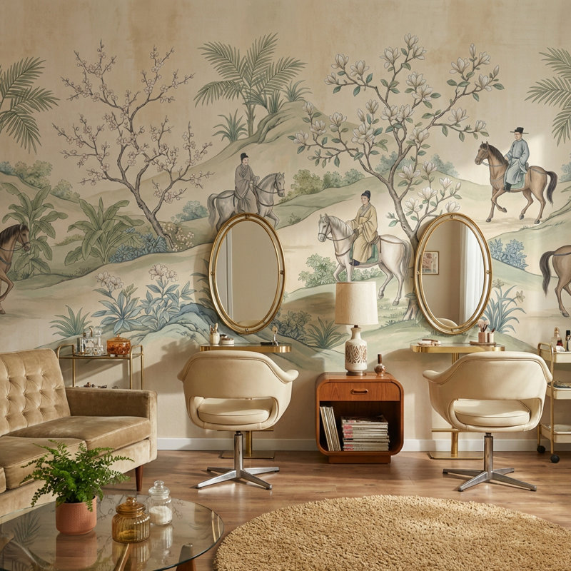 Papier peint naturel chinois Chinoiserie, 140" x 108", Peler et coller