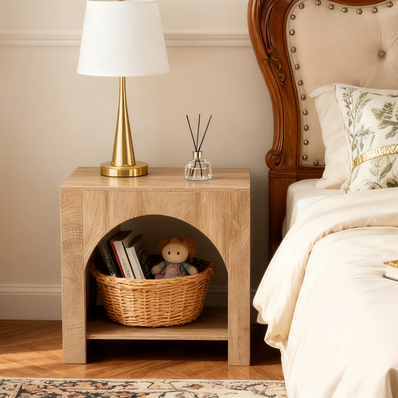 Wood Nightstand With Storage, Modern Night Stand For Bedroom, 27.56" W X 15.75" D X 25.59" H, Light Brown