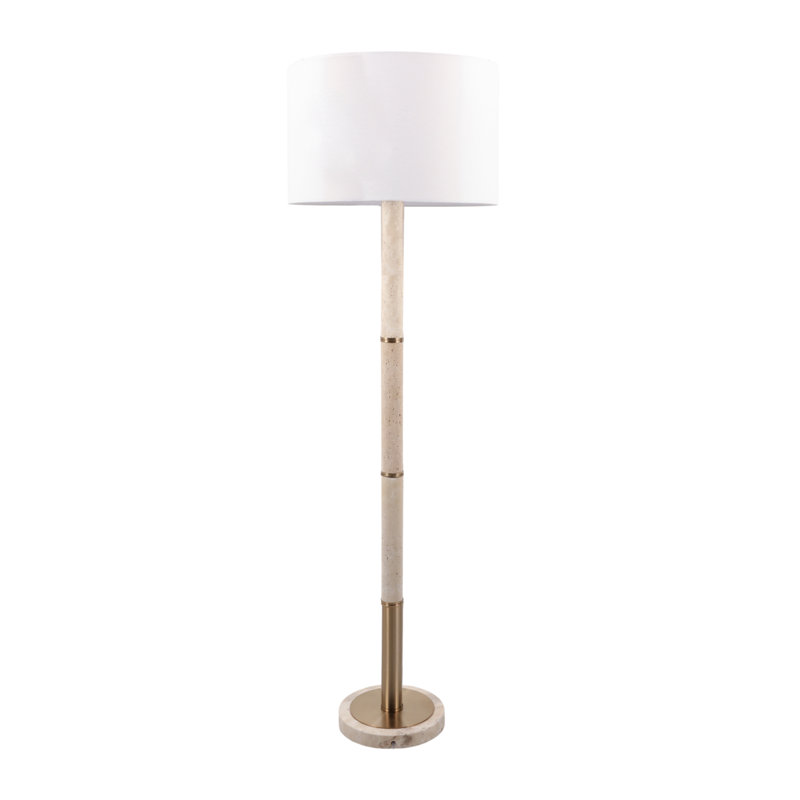 Lampe sur pied haute avec basse en travertin pour chambre à coucher - Lampe traditionnelle décorative pour salon et bureau - 61 po, blanc et or