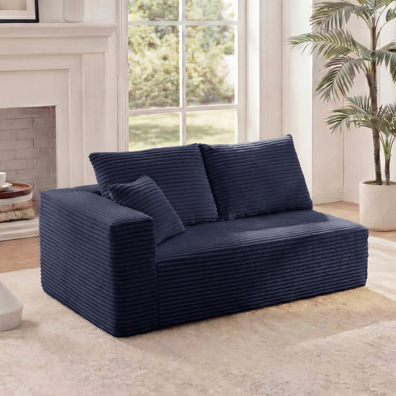Causeuse à compression modulaire 69,29 po avec accoudoirs, élément modulaire rembourré en flanelle à 2 places avec 3 coussins, canapé «Boneless» Cloud en boîte pour le salon de petits espaces - bleu