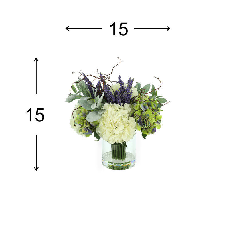 Hydrangea and Curly Willow Arranged in Glass Vase