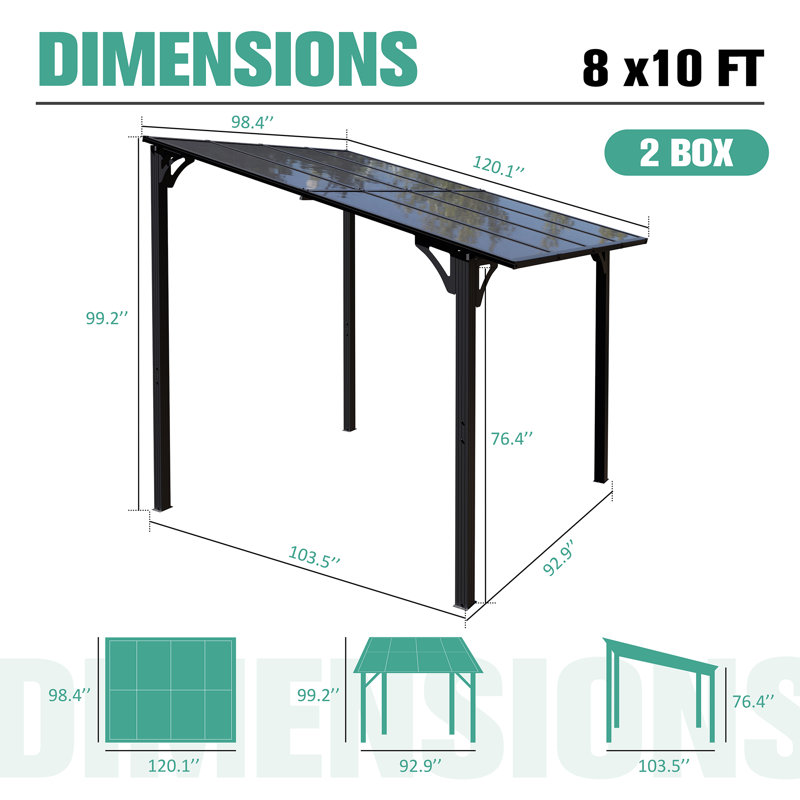 10 Ft. W X 10 Ft. D Aluminum Pergola with Canopy, 99.2" H x 92.9" W x 103.5" D