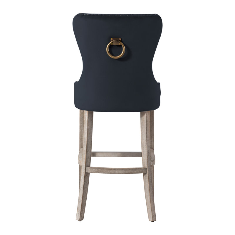 Tabouret de bar et de comptoir Kirsten, Tabouret de bar (siège d'une hauteur de 29 po), Noir / cadre gris antique