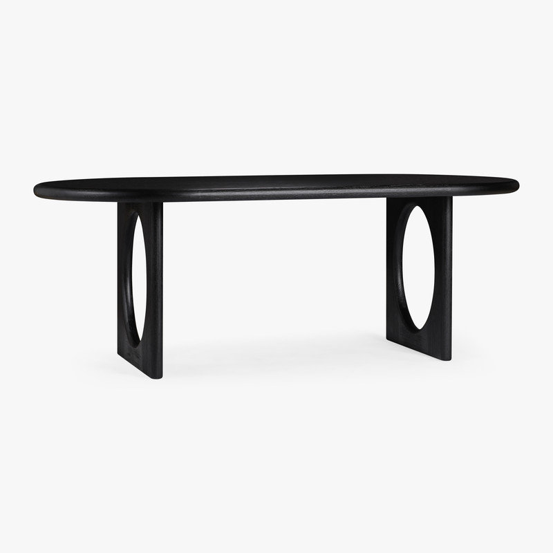 Eva Wood Oval Shaped Dining Table Oak Finish with Unique Pedestal Style Legs for Dining Area or Modern Interiors, Black