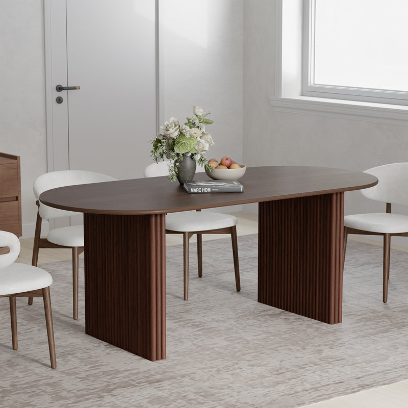 30"H×33.5"W Oval Oak Dining Table Kitchen Table Conference Table Gaming Table with Double Pedestal up to 8 People, Walnut
