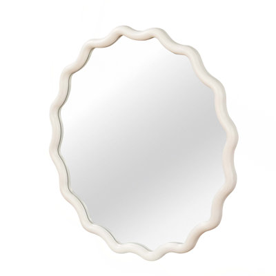 30 inch Wavy Round Solid Wood Frame Decorative Mirror,For Bedroom, Bathroom, Living Room, Entryway