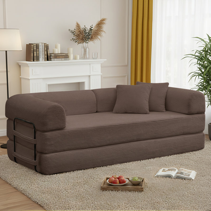 Canapé-lit 89 po en mousse à compression avec 2 coussins - sans assemblage requis, H 26,4 po x l 89 po x P 35,4 po, Brun