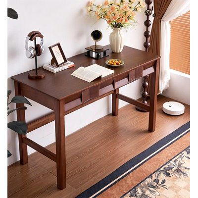Bureau en bois de style Mid-Century avec deux tiroirs décoratifs