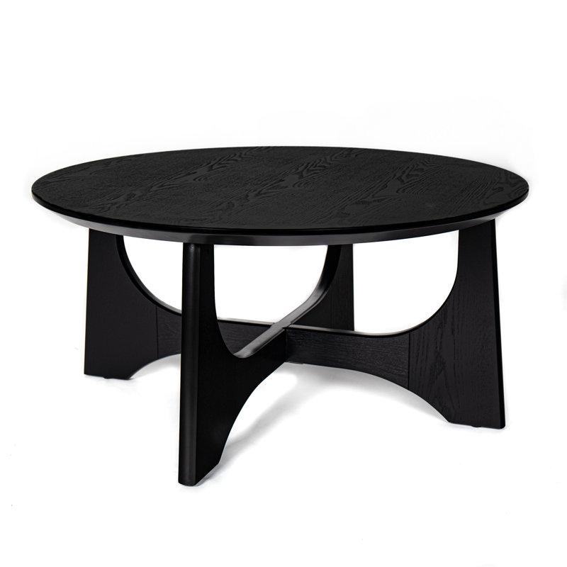 Urian Cross Legs 36" Round Coffee Table,Wood coffee table, Black