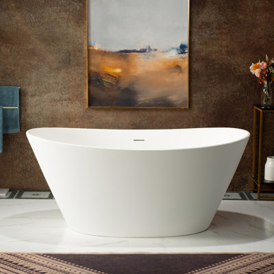 WOODBRIDGE 59" L x 33-1/2" W Luxury Contemporary Solid Surface Stone Resin Freestanding Bathtub in Matte White
