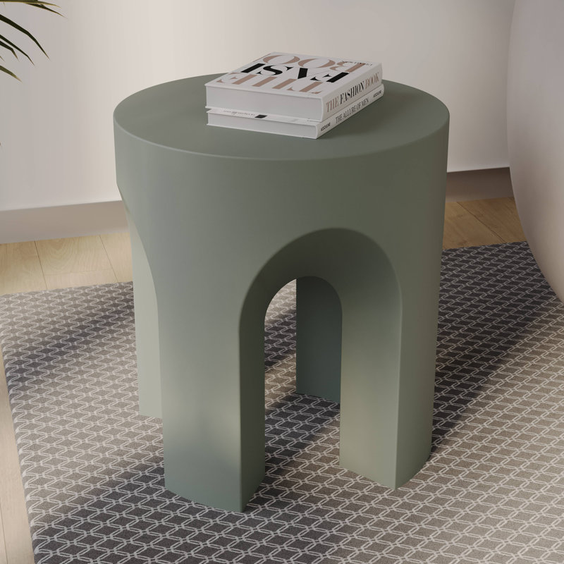 Timitra 17" Round Fiberstone Accent Table – Arched Leg Base with Floor Protectors for Patio or Living Room Use, Gray