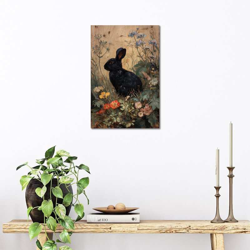 Art mural sur toile de lapin Timuba - Printemps et Pâques, lapin, décoration murale avec œuvre d'art inspirée de la nature, cadre sur pin, 12 po x 16 po