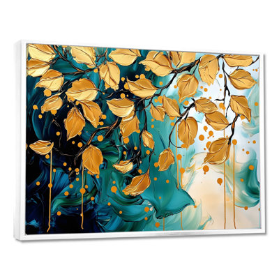 Décoration murale émeraude étreinte dorée I - feuilles