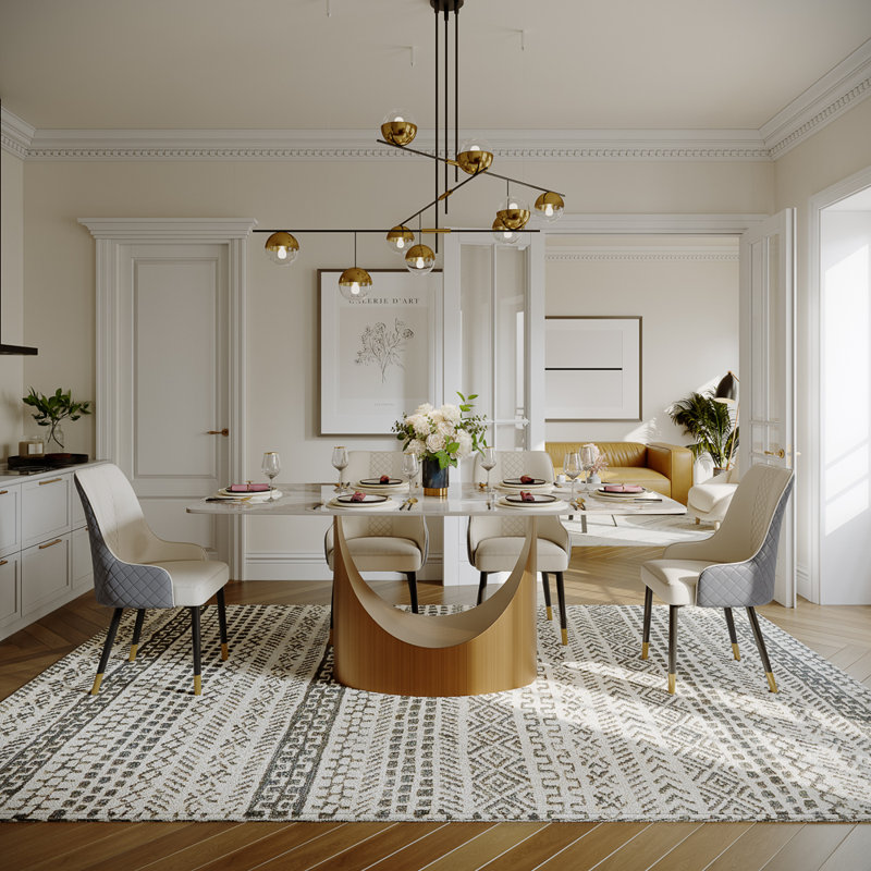 HOBART 7 Pieces Modern Dining Table Sets For 6, Sintered Stone Dining Table With 6 Chairs, Rectangular Dining Room Sets