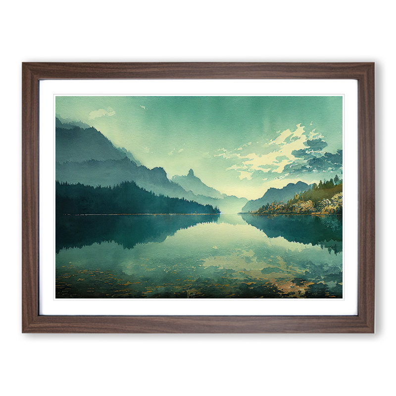 Mountain Lake Watercolour Vol.3 - Framed Print, 34cm H x 46cm W x 2cm D, Brown Framed