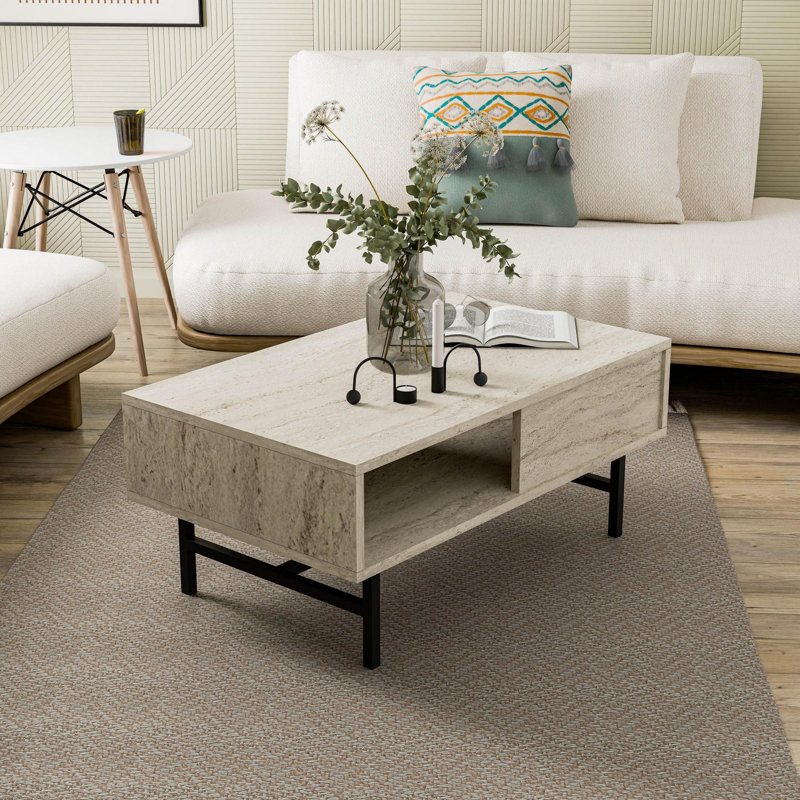 Glorias Coffee Table, Travertine, Black