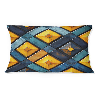 Coussin lombaire moderne bleu et jaune Modern Rhombus III