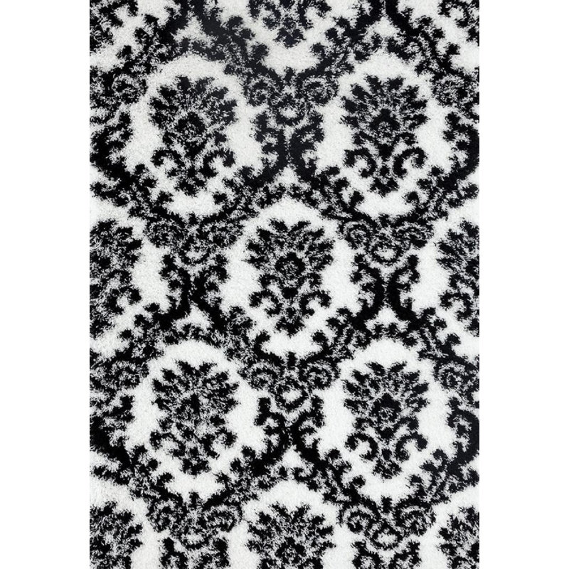 Tapis intérieur/extérieur blanc/noir oriental Milne, Rectangle 7 pi x 10 pi