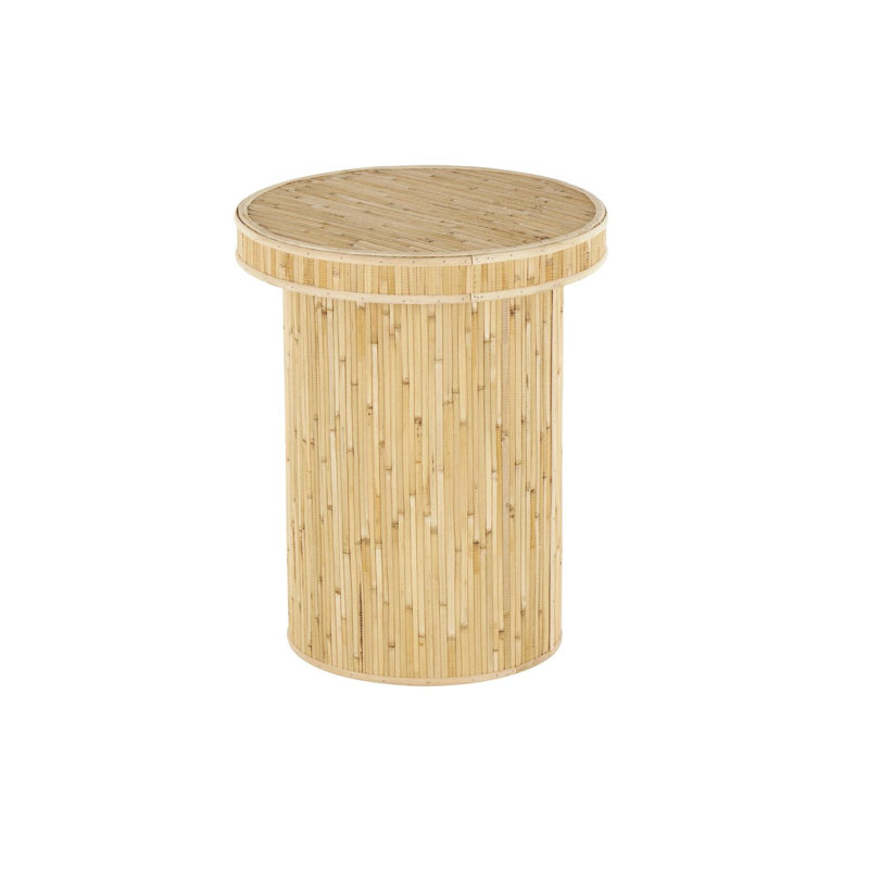 Cole And Grey Wooden Handmade Accent Table With Linear Wood Strip Design