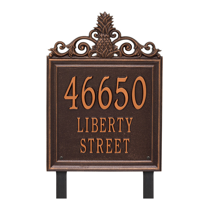 Plaque d'adresse sur 3 lignes Lanai Pineapple, Cuivre antique, Oui