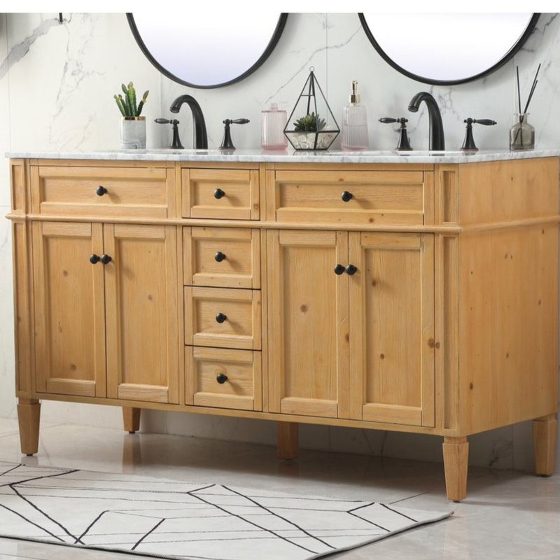 Ensemble de meuble-lavabo double 60 "Rivers, Bois naturel