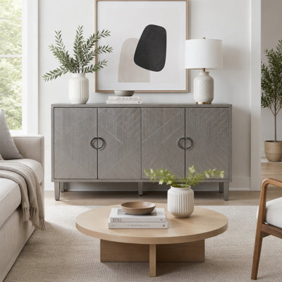 Armoire de rangement élégante et fonctionnelle à 4 portes avec pieds en pin et panneau de fibres à densité moyenne, parfaite pour le salon, la chambre à coucher et la cuisine