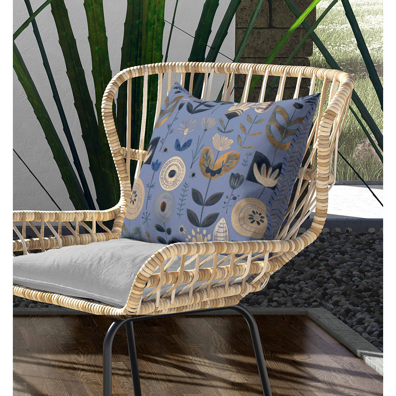 Coussin intérieur / extérieur Baltic Blossoms, Bleu / orange / crème, Carré 26 po