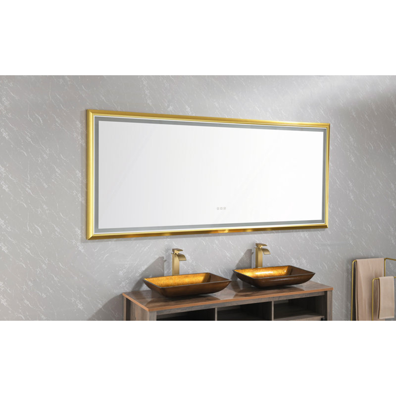 Miroir de salle de bain surdimensionné à DEL à cadre rectangulaire anti-buée à intensité variable, 48 po x 84 po