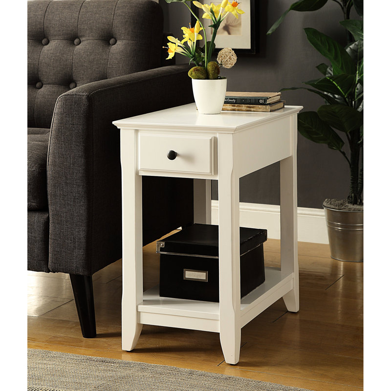 Table d'appoint blanche en bois massif avec tiroirs et compartiments de rangement