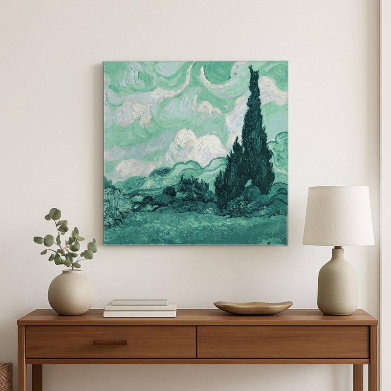 Champ de blé avec cyprès (1889) — Tableau carré mural en métal, 12" H x 12" W