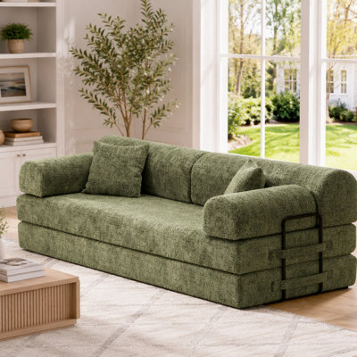Canapé-lit convertible, canapé-lit pliant en tissu mélangé bicolore avec structure de forme fixe, canapé-lit de salon pour la chambre du salon (vert mousse)